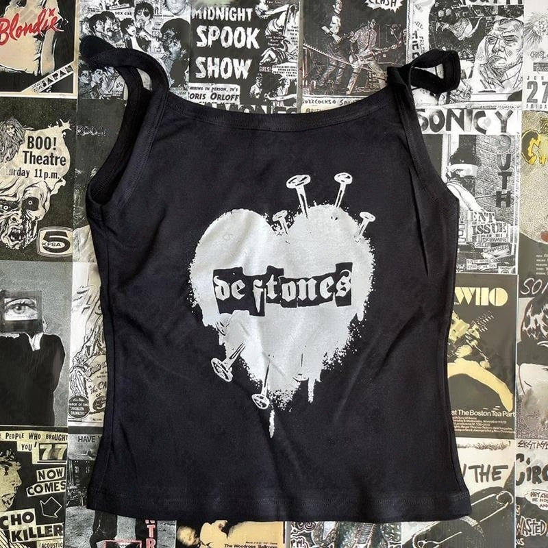 Black tank top with Deftones band logo in white