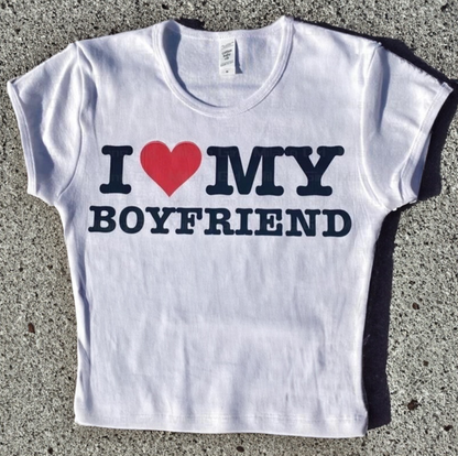 I LOVE MY BOYFRIEND Cropped Baby Tee