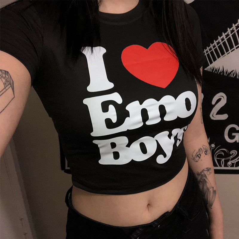 I Love Emo Boys T-Shirt , I Heart Emo Boys Shirt All Sizes Emo Boys Lovers  Tee